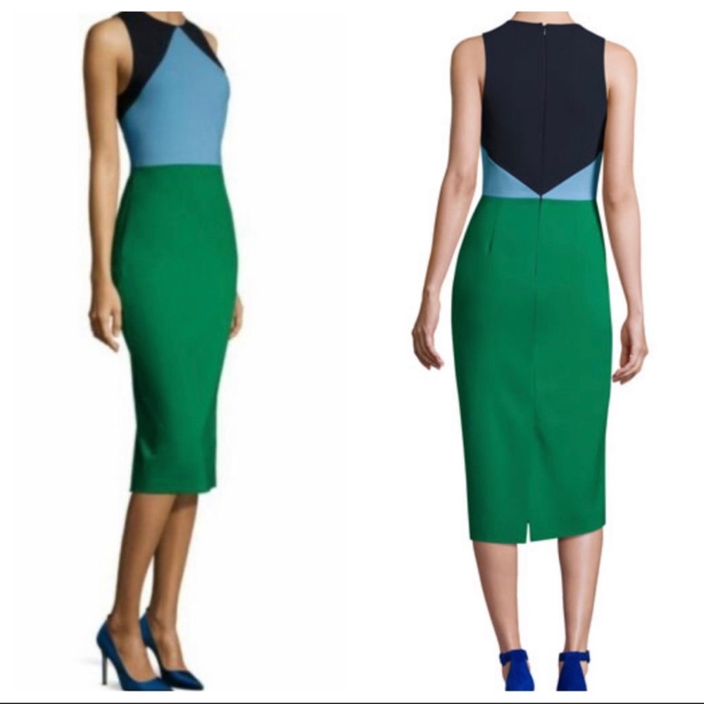 Diane Von Furstenberg DVF Stretch Tailored Wool Midi Dress Colorblock Career 4